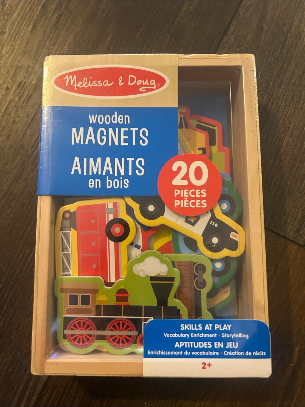 Melissa & Doug Wooden Vehicle Magnet Set - Red, Yellow, Blue, Green, Black